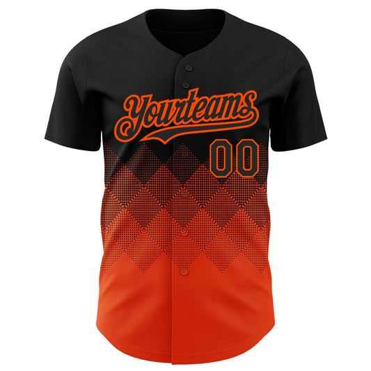 Custom Black Orange 3D Pattern Design Gradient Square Shapes Authentic Baseball Jersey - Sky-Custom