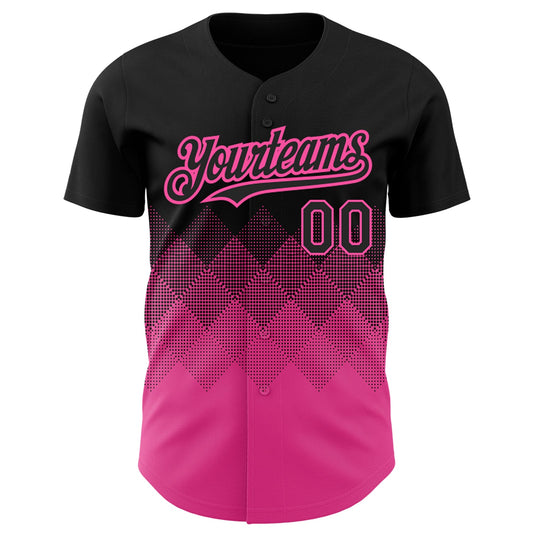 Custom Black Pink 3D Pattern Design Gradient Square Shapes Authentic Baseball Jersey - Sky-Custom