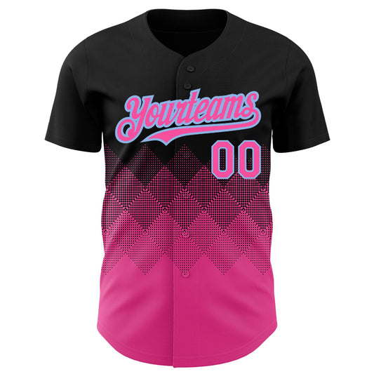 Custom Black Pink-Light Blue 3D Pattern Design Gradient Square Shapes Authentic Baseball Jersey - Sky-Custom