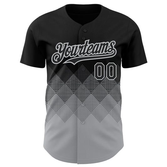 Custom Black Gray 3D Pattern Design Gradient Square Shapes Authentic Baseball Jersey - Sky-Custom