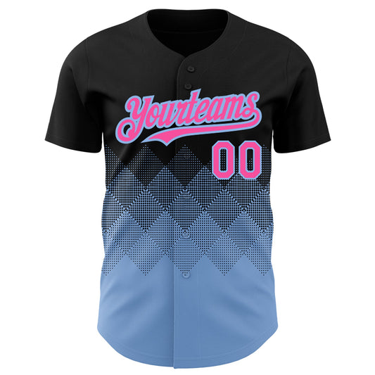 Custom Black Pink-Light Blue 3D Pattern Design Gradient Square Shapes Authentic Baseball Jersey - Sky-Custom