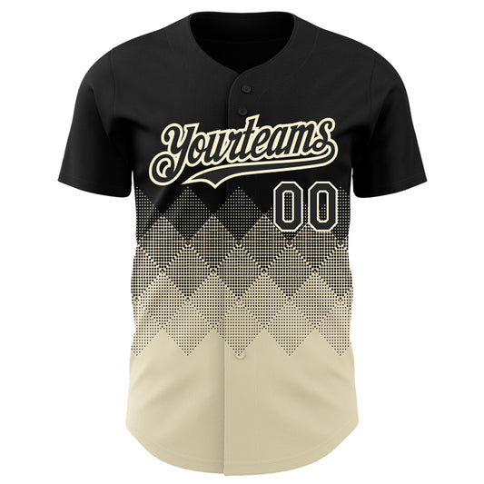 Custom Black Cream 3D Pattern Design Gradient Square Shapes Authentic Baseball Jersey - Sky-Custom