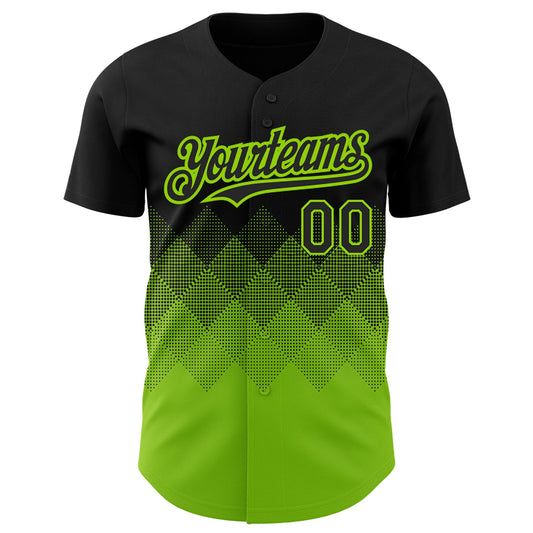 Custom Black Neon Green 3D Pattern Design Gradient Square Shapes Authentic Baseball Jersey - Sky-Custom
