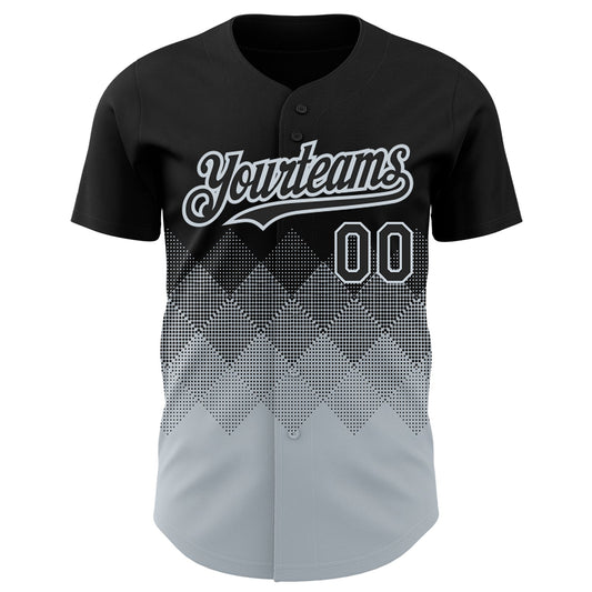 Custom Black Silver 3D Pattern Design Gradient Square Shapes Authentic Baseball Jersey - Sky-Custom