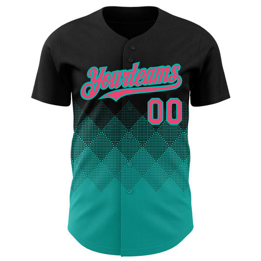 Custom Black Neon Pink-Aqua 3D Pattern Design Gradient Square Shapes Authentic Baseball Jersey - Sky-Custom