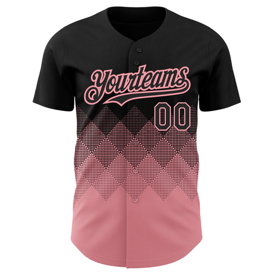 Custom Black Medium Pink 3D Pattern Design Gradient Square Shapes Authentic Baseball Jersey - Sky-Custom