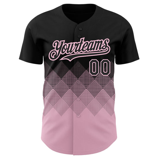 Custom Black Light Pink 3D Pattern Design Gradient Square Shapes Authentic Baseball Jersey - Sky-Custom