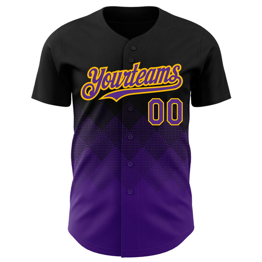 Custom Black Purple-Gold 3D Pattern Design Gradient Square Shapes Authentic Baseball Jersey - Sky-Custom