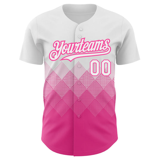 Custom White Pink 3D Pattern Design Gradient Square Shapes Authentic Baseball Jersey - Sky-Custom
