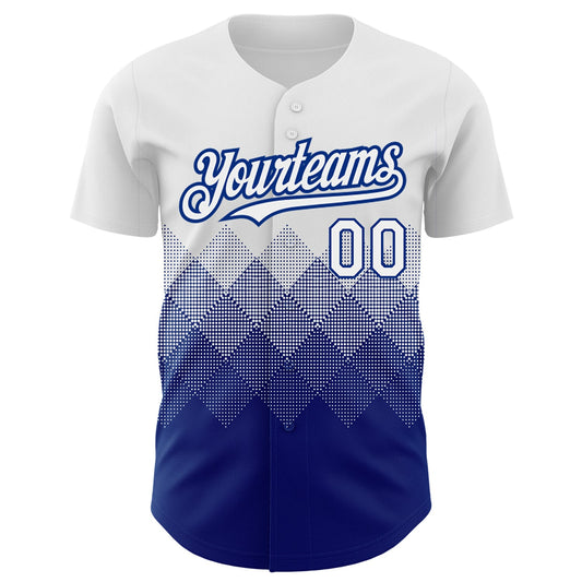 Custom White Royal 3D Pattern Design Gradient Square Shapes Authentic Baseball Jersey - Sky-Custom