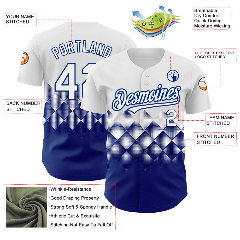 Custom White Royal 3D Pattern Design Gradient Square Shapes Authentic Baseball Jersey - Sky-Custom