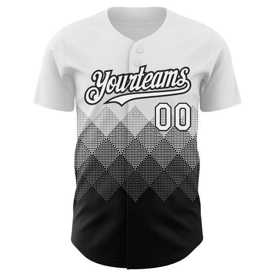 Custom White Black 3D Pattern Design Gradient Square Shapes Authentic Baseball Jersey - Sky-Custom