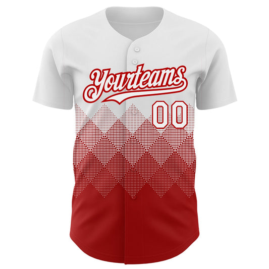 Custom White Red 3D Pattern Design Gradient Square Shapes Authentic Baseball Jersey - Sky-Custom