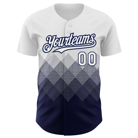 Custom White Navy 3D Pattern Design Gradient Square Shapes Authentic Baseball Jersey - Sky-Custom