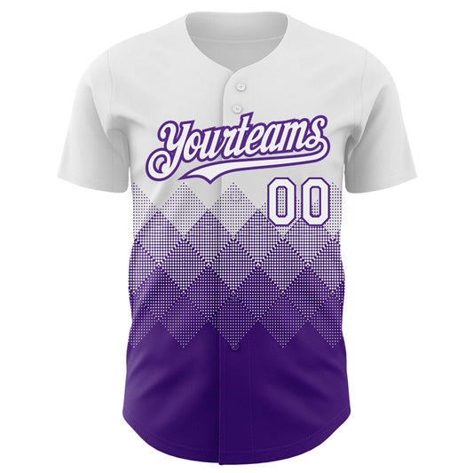 Custom White Purple 3D Pattern Design Gradient Square Shapes Authentic Baseball Jersey - Sky-Custom