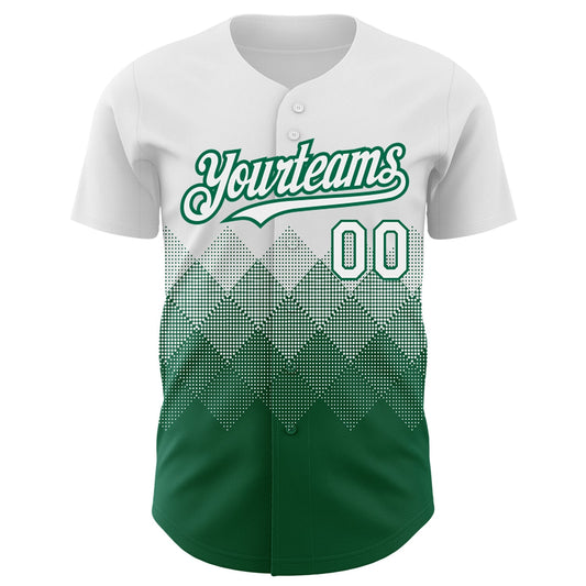 Custom White Kelly Green 3D Pattern Design Gradient Square Shapes Authentic Baseball Jersey - Sky-Custom