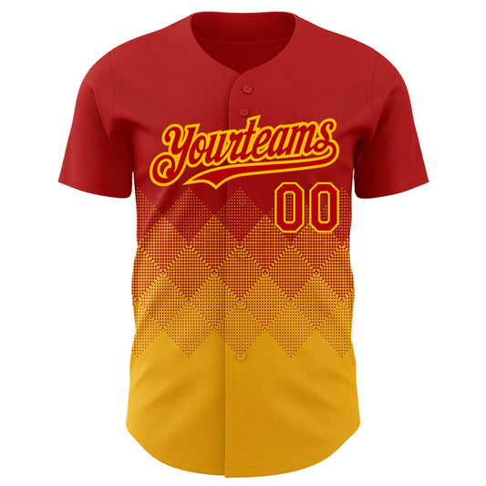 Custom Red Gold 3D Pattern Design Gradient Square Shapes Authentic Baseball Jersey - Sky-Custom