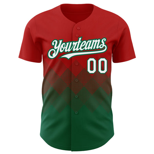 Custom Red White-Kelly Green 3D Pattern Design Gradient Square Shapes Authentic Baseball Jersey - Sky-Custom