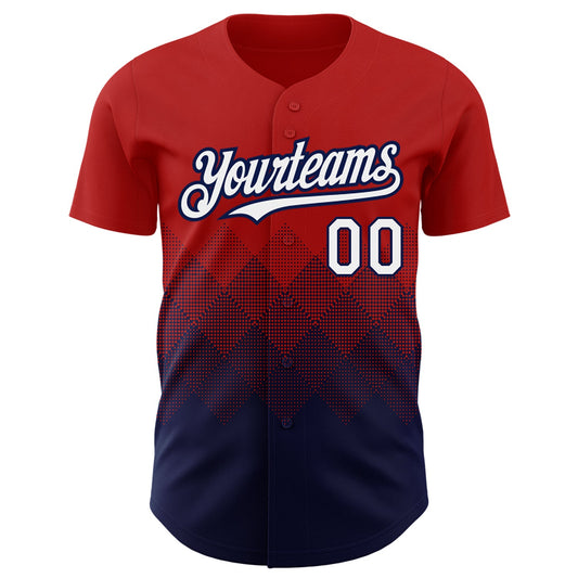 Custom Red White-Navy 3D Pattern Design Gradient Square Shapes Authentic Baseball Jersey - Sky-Custom