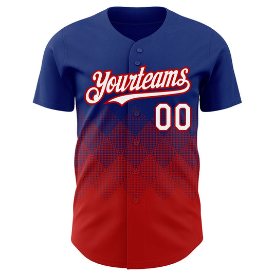 Custom Royal White-Red 3D Pattern Design Gradient Square Shapes Authentic Baseball Jersey - Sky-Custom