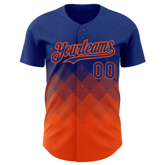 Custom Royal Orange 3D Pattern Design Gradient Square Shapes Authentic Baseball Jersey - Sky-Custom