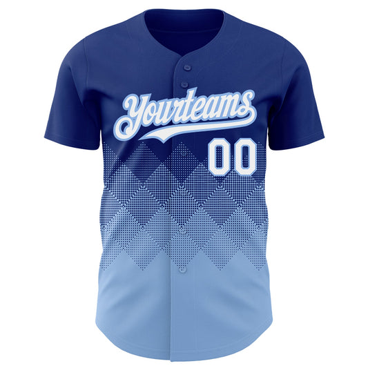 Custom Royal White-Light Blue 3D Pattern Design Gradient Square Shapes Authentic Baseball Jersey - Sky-Custom