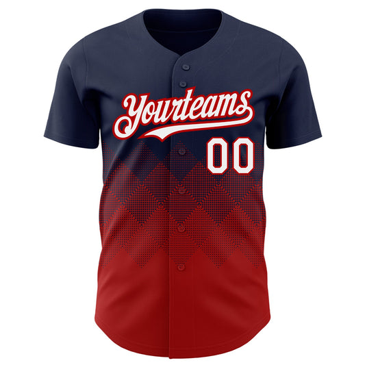 Custom Navy White-Red 3D Pattern Design Gradient Square Shapes Authentic Baseball Jersey - Sky-Custom