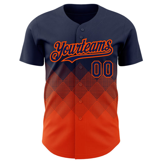 Custom Navy Orange 3D Pattern Design Gradient Square Shapes Authentic Baseball Jersey - Sky-Custom