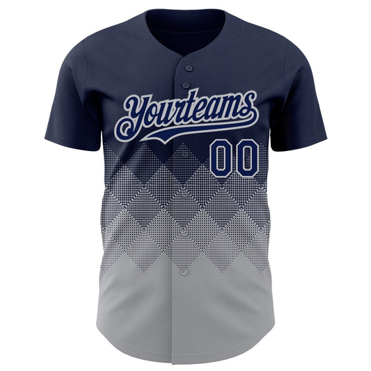 Custom Navy Gray 3D Pattern Design Gradient Square Shapes Authentic Baseball Jersey - Sky-Custom