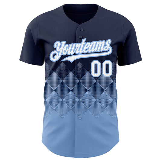 Custom Navy White-Light Blue 3D Pattern Design Gradient Square Shapes Authentic Baseball Jersey - Sky-Custom