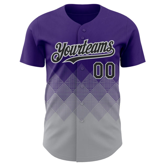 Custom Purple Black-Gray 3D Pattern Design Gradient Square Shapes Authentic Baseball Jersey - Sky-Custom