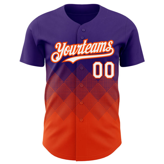 Custom Purple White-Orange 3D Pattern Design Gradient Square Shapes Authentic Baseball Jersey - Sky-Custom