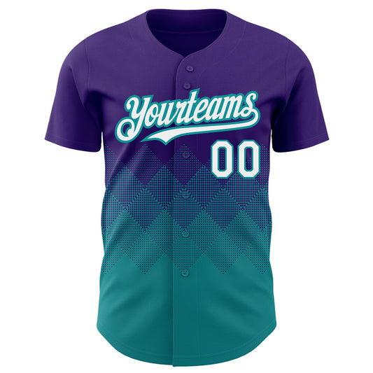 Custom Purple White-Teal 3D Pattern Design Gradient Square Shapes Authentic Baseball Jersey - Sky-Custom