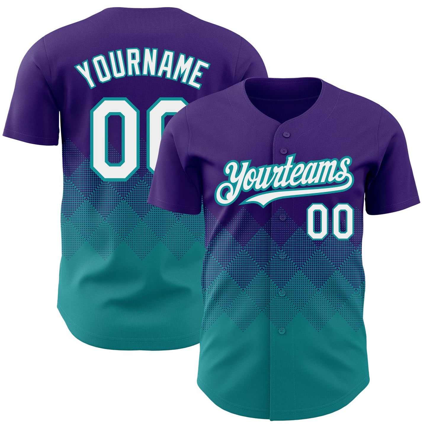 Custom Purple White-Teal 3D Pattern Design Gradient Square Shapes Authentic Baseball Jersey - Sky-Custom