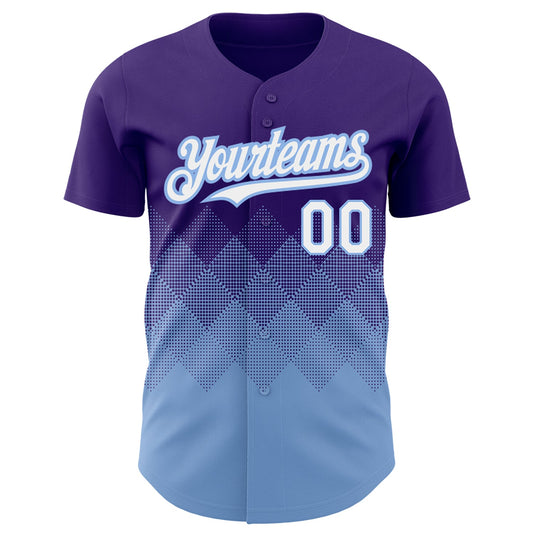 Custom Purple White-Light Blue 3D Pattern Design Gradient Square Shapes Authentic Baseball Jersey - Sky-Custom