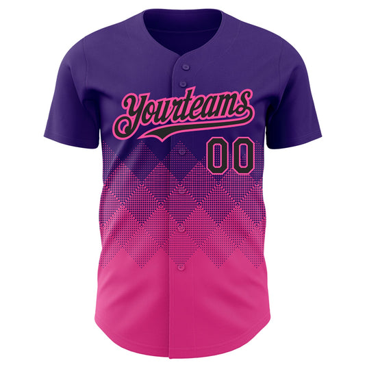 Custom Purple Black-Pink 3D Pattern Design Gradient Square Shapes Authentic Baseball Jersey - Sky-Custom