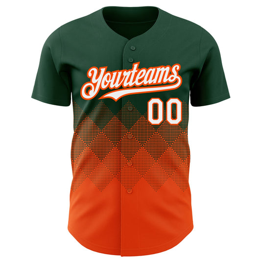 Custom Green White-Orange 3D Pattern Design Gradient Square Shapes Authentic Baseball Jersey - Sky-Custom