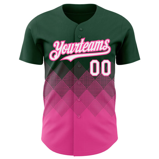 Custom Green White-Pink 3D Pattern Design Gradient Square Shapes Authentic Baseball Jersey - Sky-Custom