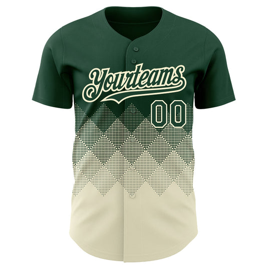 Custom Green Cream 3D Pattern Design Gradient Square Shapes Authentic Baseball Jersey - Sky-Custom