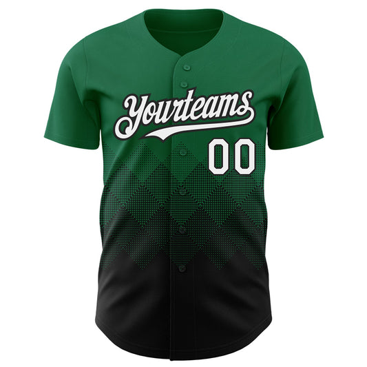 Custom Kelly Green White-Black 3D Pattern Design Gradient Square Shapes Authentic Baseball Jersey - Sky-Custom