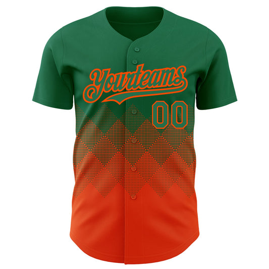 Custom Kelly Green Orange 3D Pattern Design Gradient Square Shapes Authentic Baseball Jersey - Sky-Custom