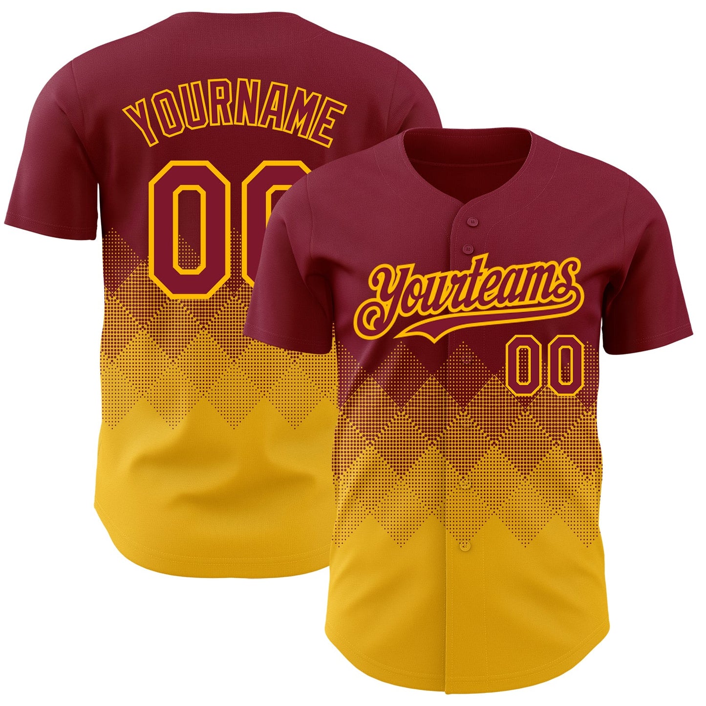 Custom Crimson Gold 3D Pattern Design Gradient Square Shapes Authentic Baseball Jersey - Sky-Custom