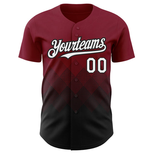 Custom Crimson White-Black 3D Pattern Design Gradient Square Shapes Authentic Baseball Jersey - Sky-Custom