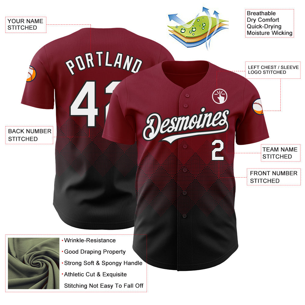 Custom Crimson White-Black 3D Pattern Design Gradient Square Shapes Authentic Baseball Jersey - Sky-Custom