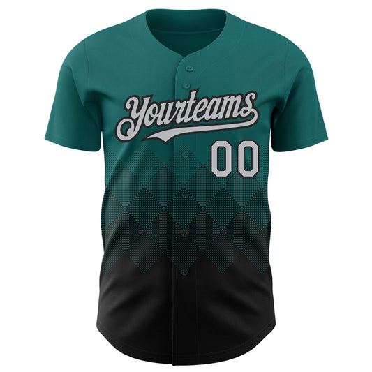 Custom Teal Gray-Black 3D Pattern Design Gradient Square Shapes Authentic Baseball Jersey - Sky-Custom