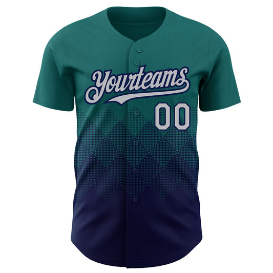 Custom Teal Gray-Navy 3D Pattern Design Gradient Square Shapes Authentic Baseball Jersey - Sky-Custom