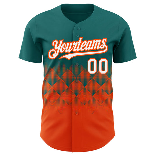 Custom Teal White-Orange 3D Pattern Design Gradient Square Shapes Authentic Baseball Jersey - Sky-Custom