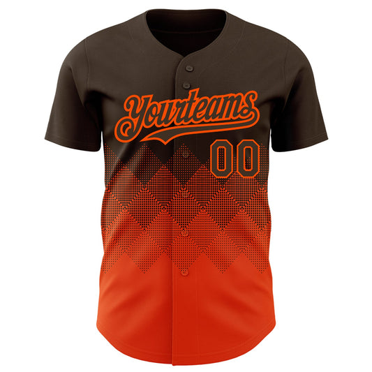 Custom Brown Orange 3D Pattern Design Gradient Square Shapes Authentic Baseball Jersey - Sky-Custom