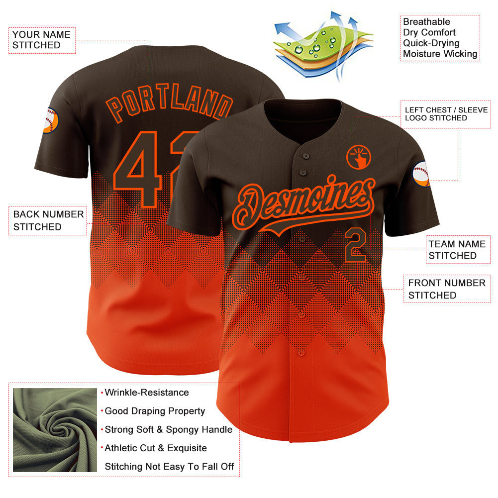 Custom Brown Orange 3D Pattern Design Gradient Square Shapes Authentic Baseball Jersey - Sky-Custom