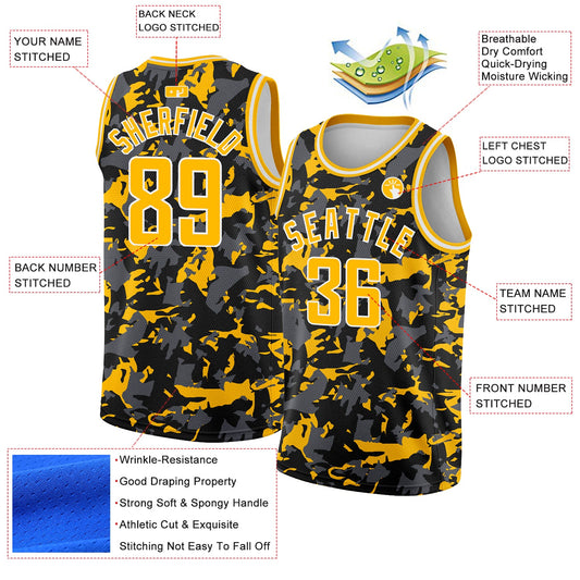 Custom Black Gold-White 3D Pattern Design Abstract Grunge Art Authentic Basketball Jersey - Sky-Custom